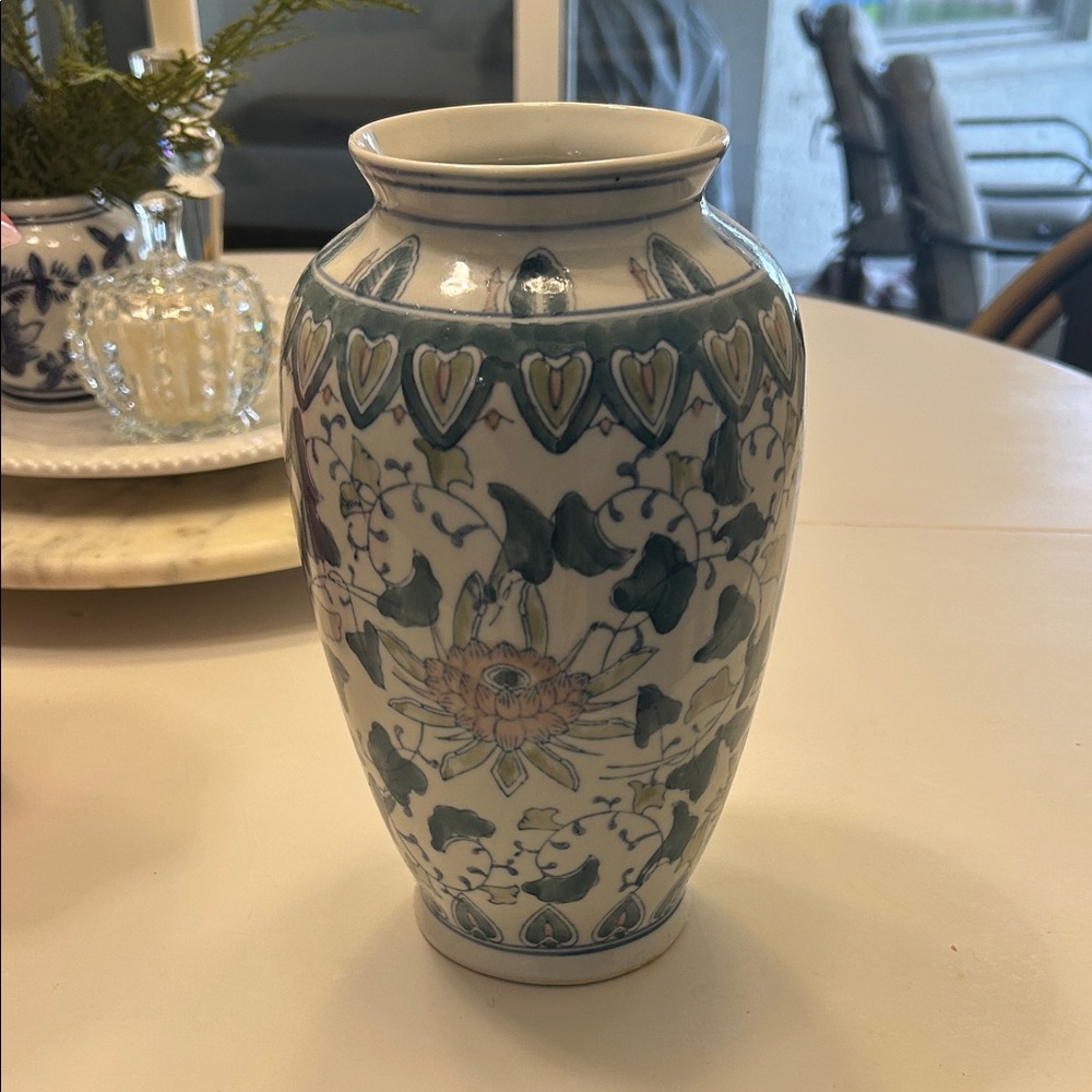 Oriental Ceramic Floral Vase/ Chinoiserie
